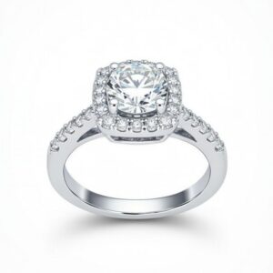 Square Halo VVS Moissanite Engagement Ring