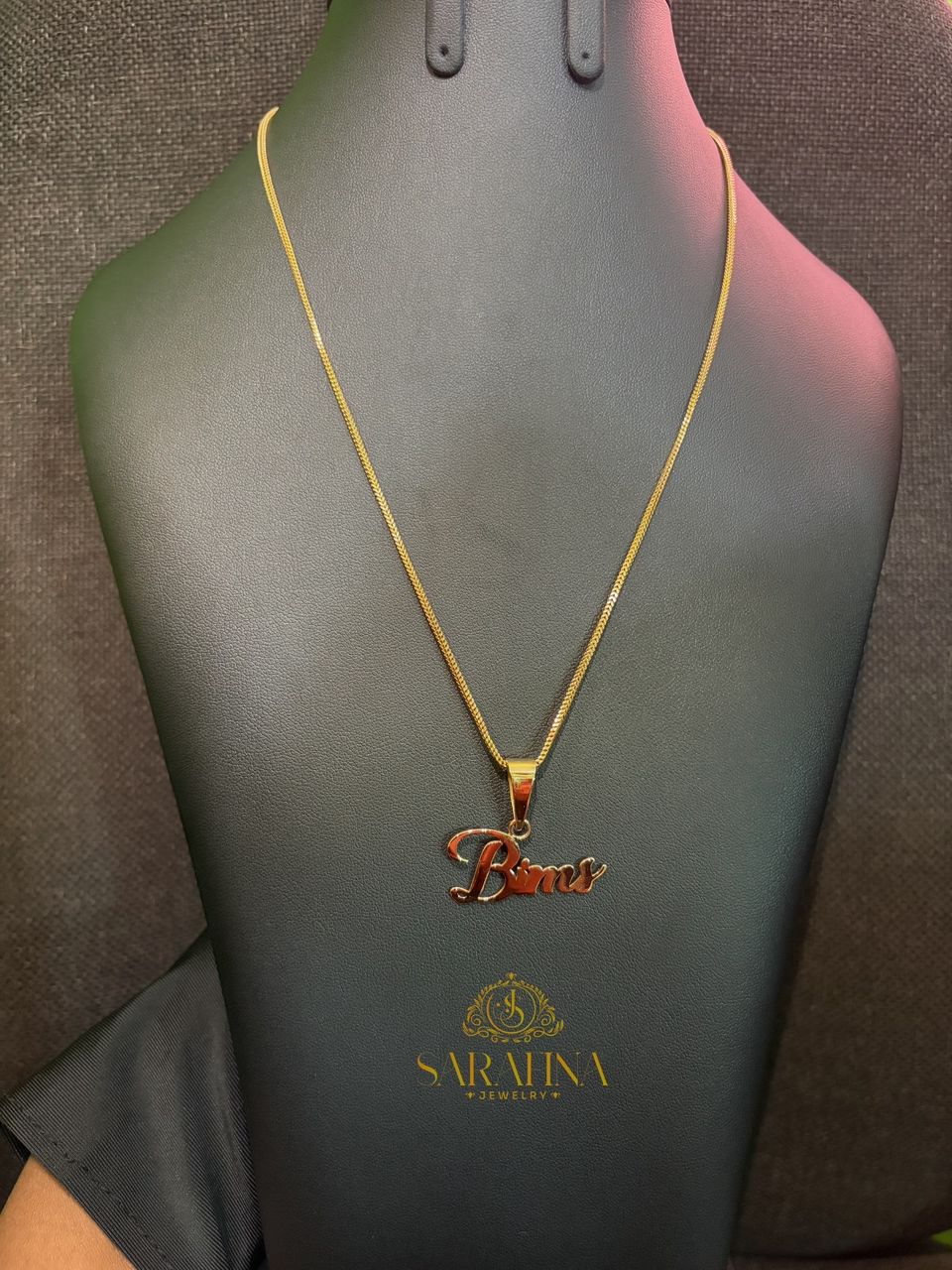 Custom Bims name necklace on display