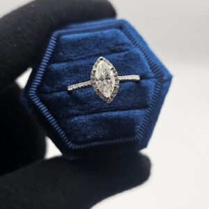 Marquise cut Halo-set VVS Moissanite Engagement Ring