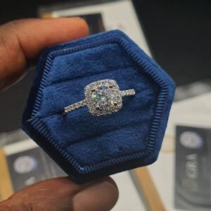 Square Halo VVS Moissanite Engagement Ring