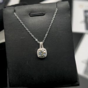 VVS Moissanite Cushion Halo Pendant Necklace